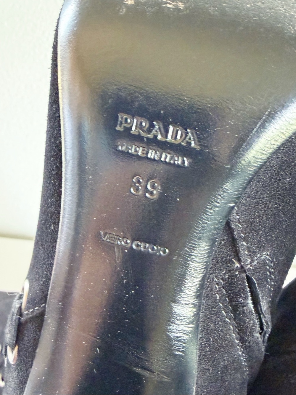 Prada Black Suede Whipstitch Eyelet Knee High Heeled Boots EU 39 - Picture 11 of 11